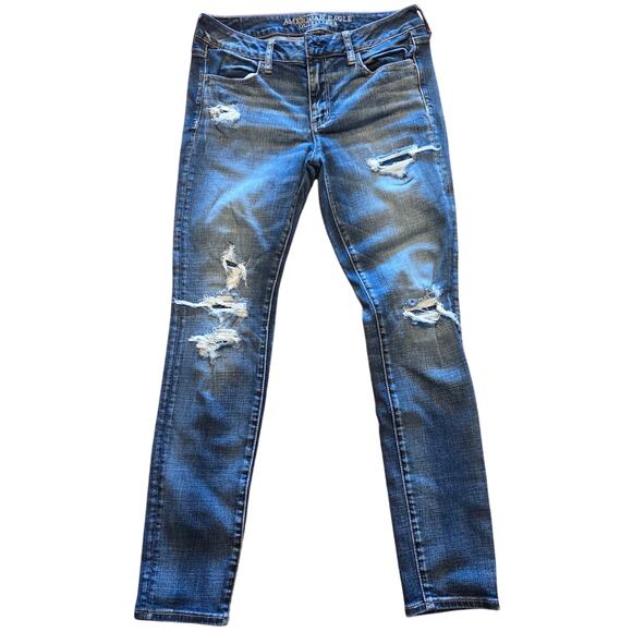 American Eagle Acid Wash Blue Denim Jeggings - Size 8 - Picture 1 of 6